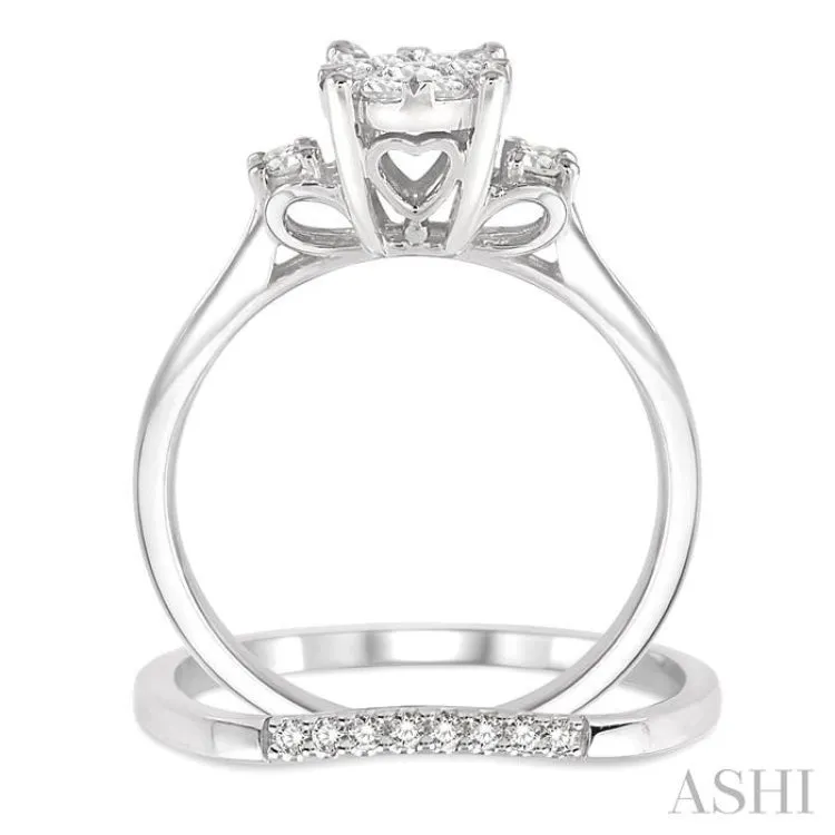1/2 Ctw Diamond Wedding Set with 1/2 Ctw Lovebright Engagement Ring and 1/20 Ctw Wedding Band in 14K White Gold