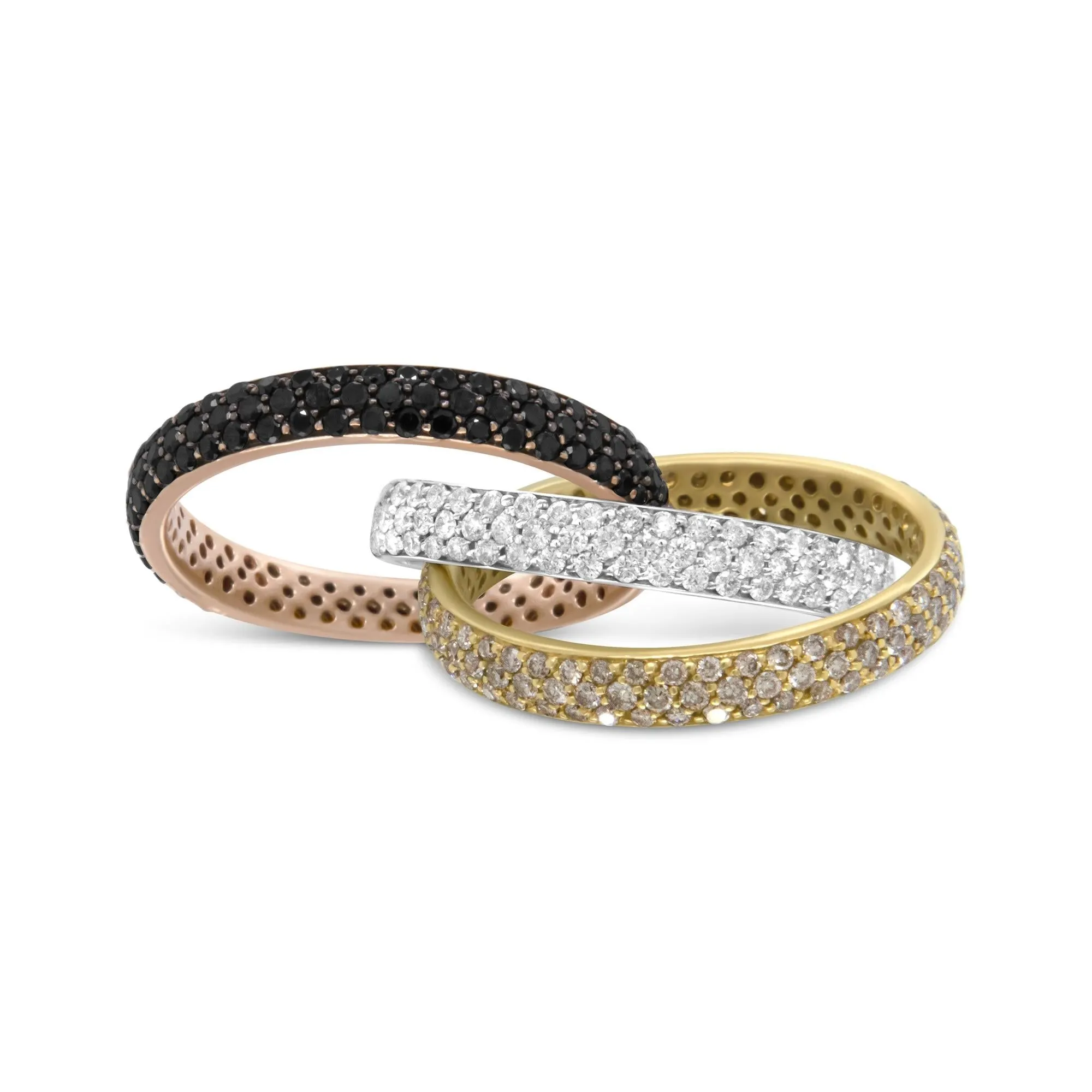 18K Tri-Color Gold 3 5/8 Cttw Diamond Interlocking Stackable Band Ring