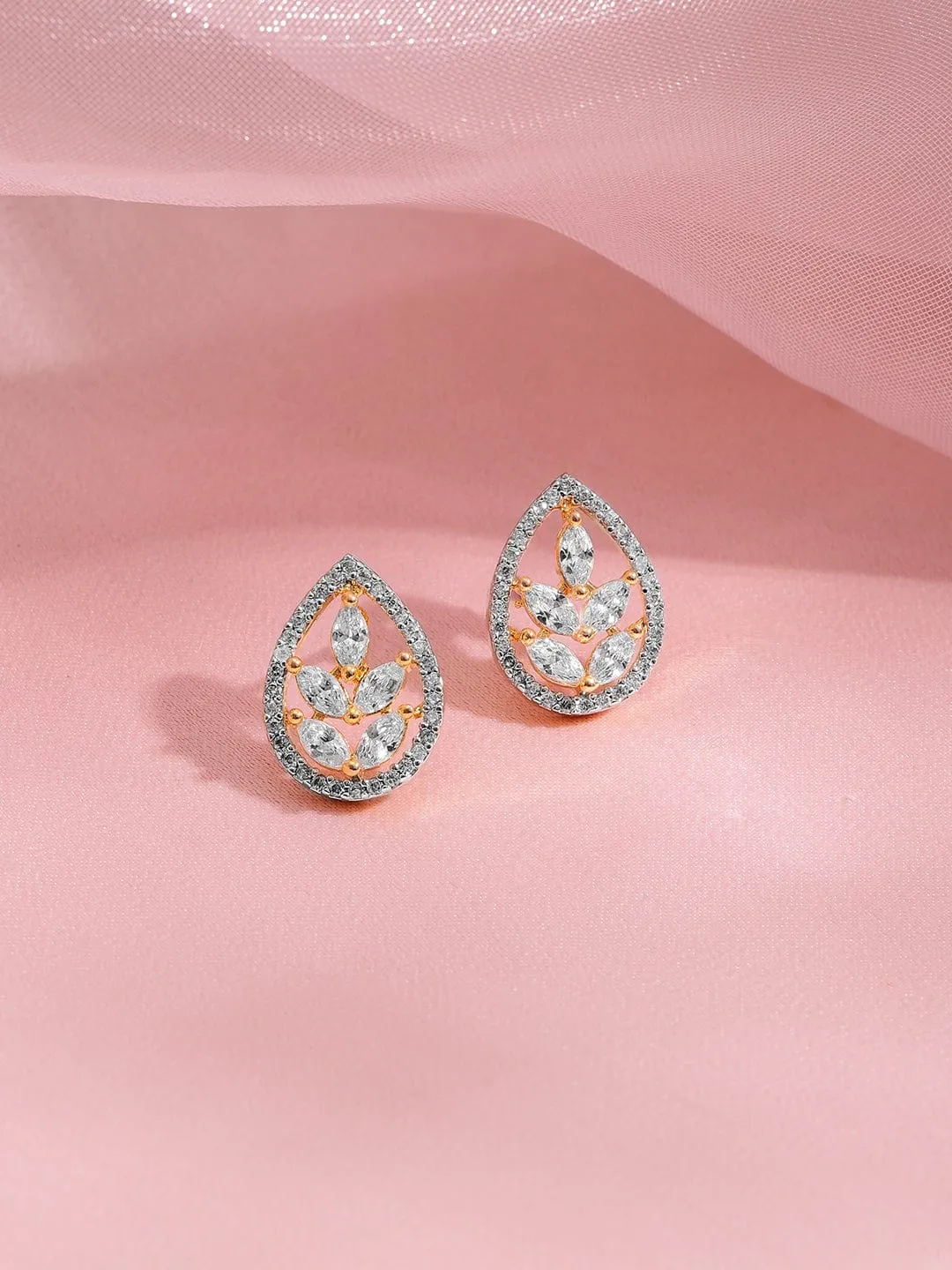 22KT Gold Plated Cubic Zirconia Stone Studded Floral Pendent Set