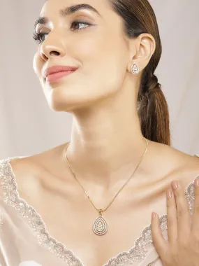 22KT Gold Plated Cubic Zirconia Stone Studded Floral Pendent Set