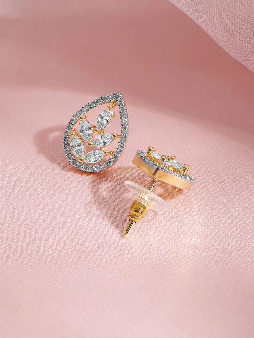 22KT Gold Plated Cubic Zirconia Stone Studded Floral Pendent Set