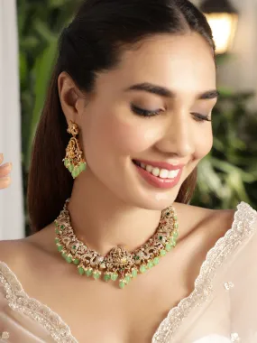 22KT Gold-Plated Cubic Zirconia-Studded  Beaded Necklace and Earrings