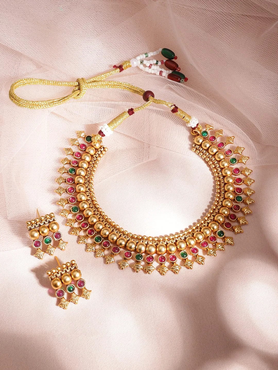 22KT Gold Plated Stone Studded Jewellery Set