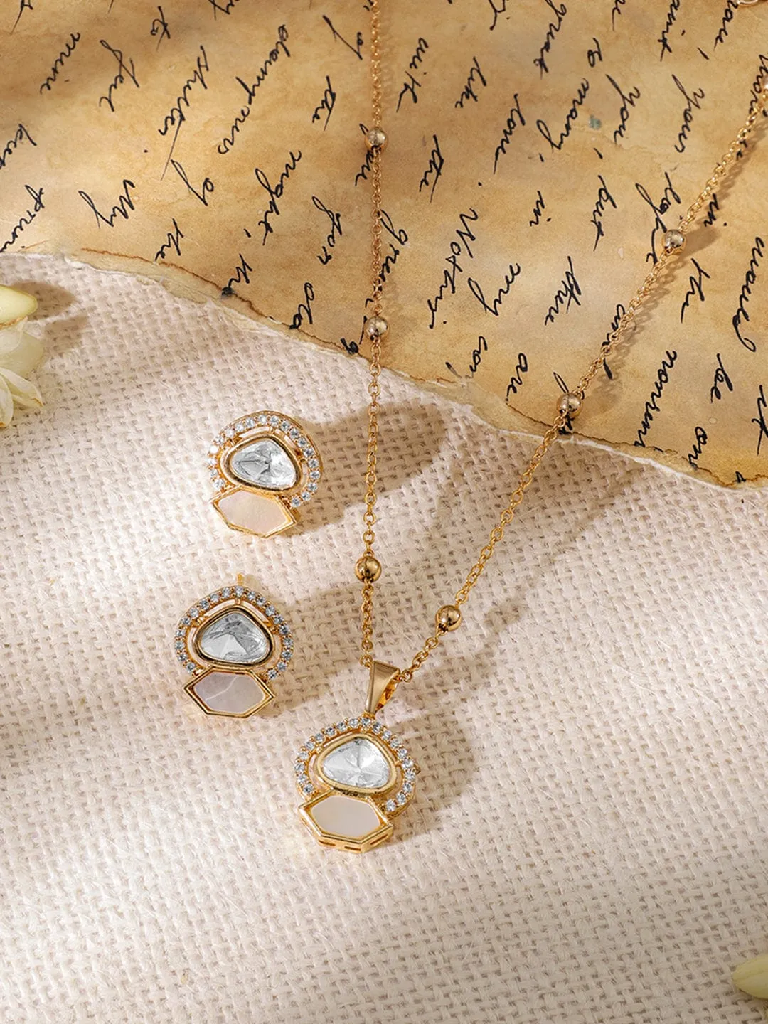 22KT Gold-Plated Stone-Studded Necklace Set