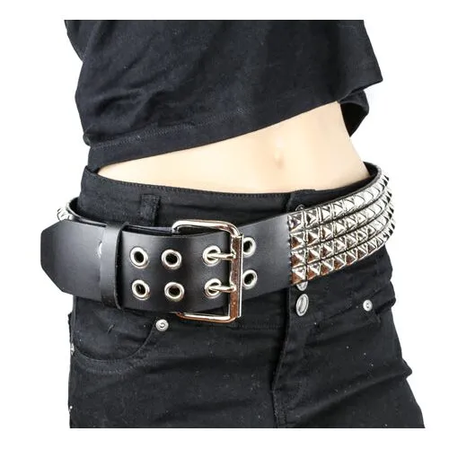 4 Row Pyramid Studded Black Leather Belt