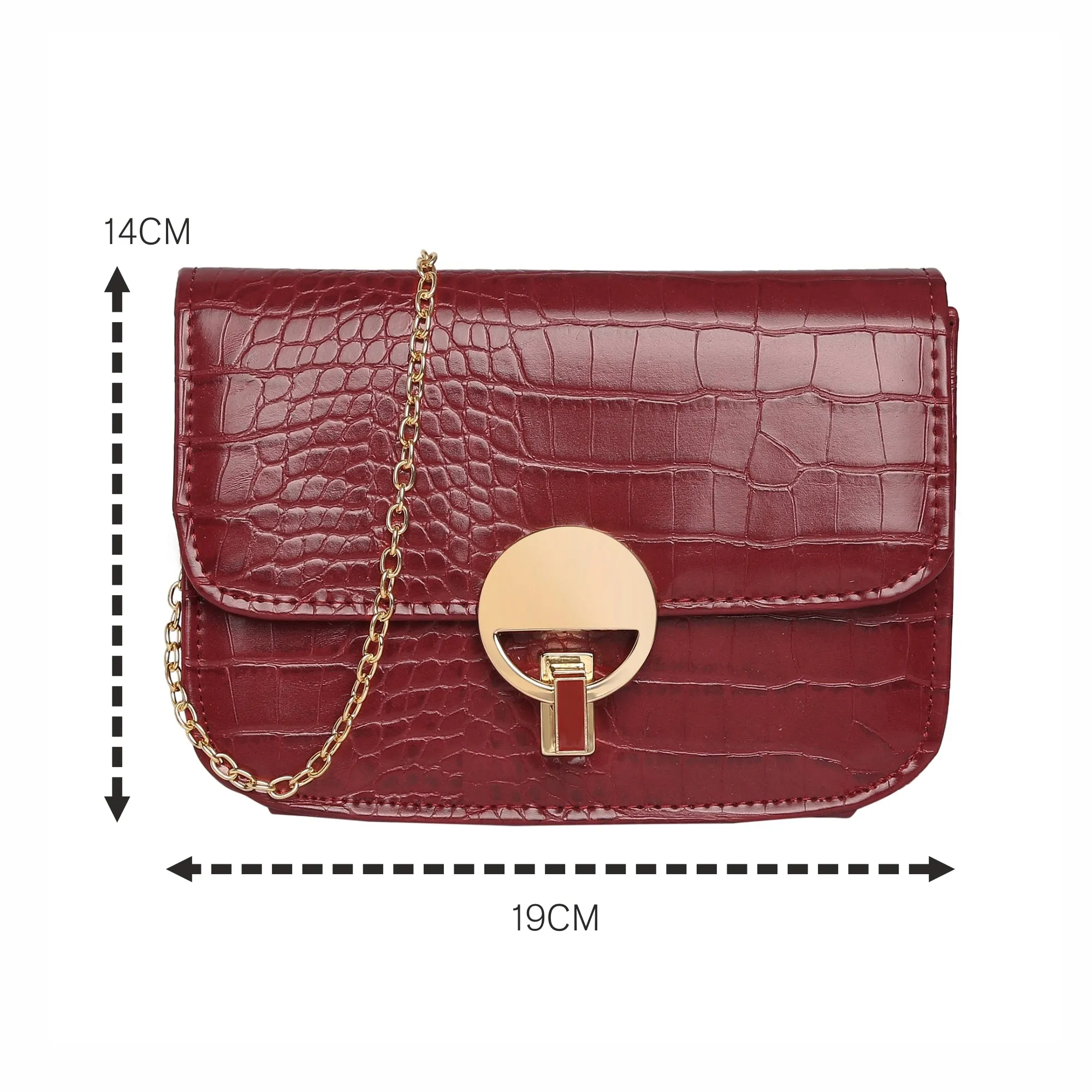 Accessorize London Women's Faux Leather Red Croc Lock Chain Party Bag