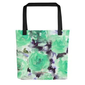 Blue Roses Tote Bag, Pastel Turquoise Blue Roses Floral Print Designer 15" x 15" Tote Bag - Made in USA/EU
