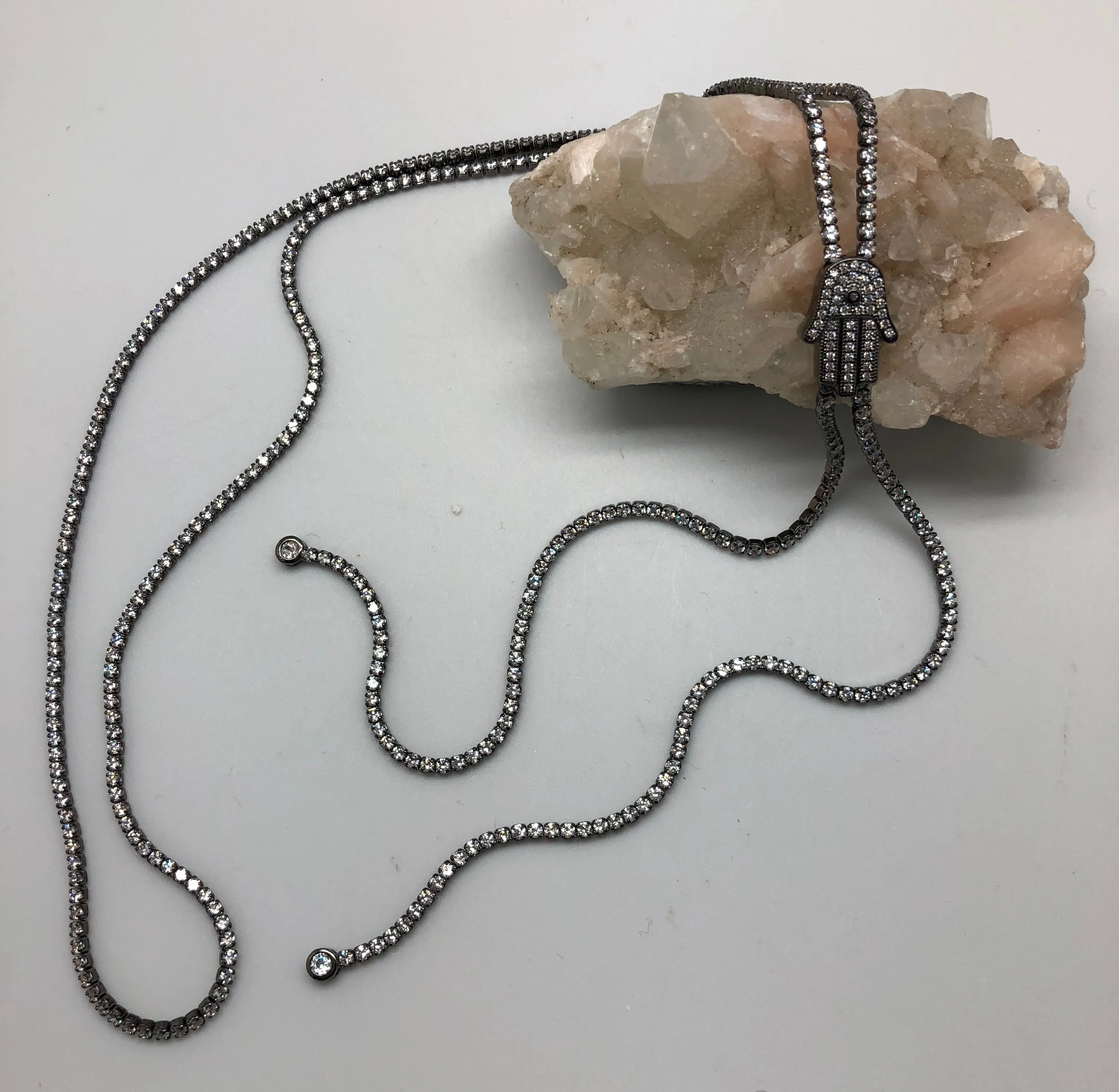 Brilliant Fortune Blingy Gold and Crystal Hamsa Slide Necklace