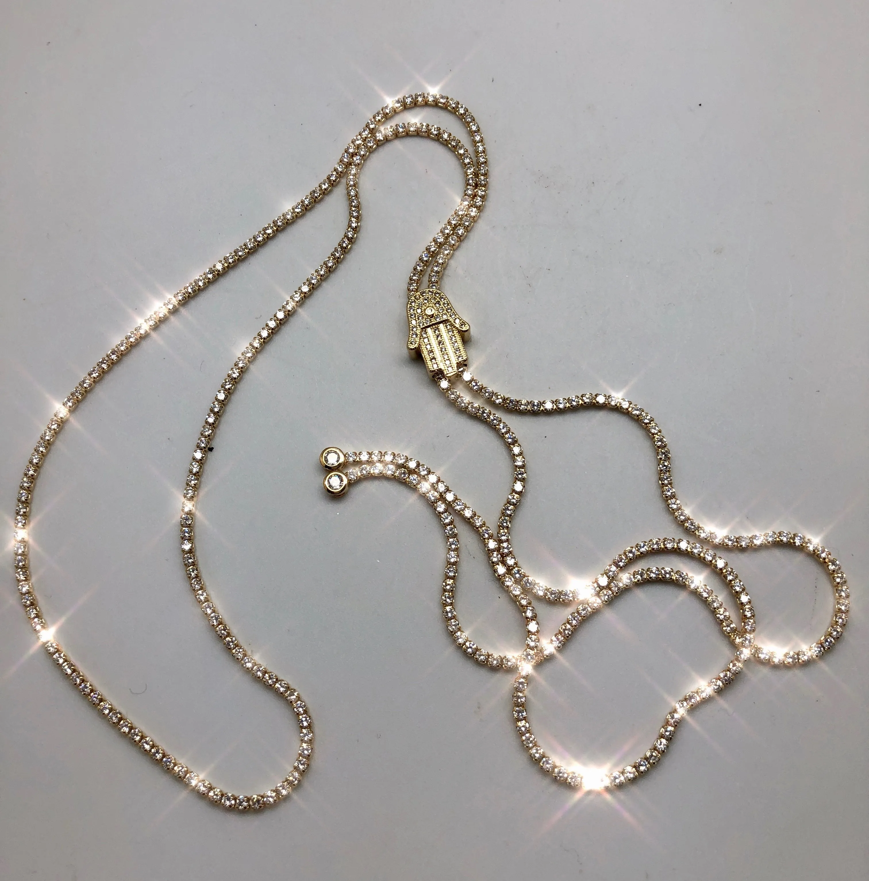 Brilliant Fortune Blingy Gold and Crystal Hamsa Slide Necklace
