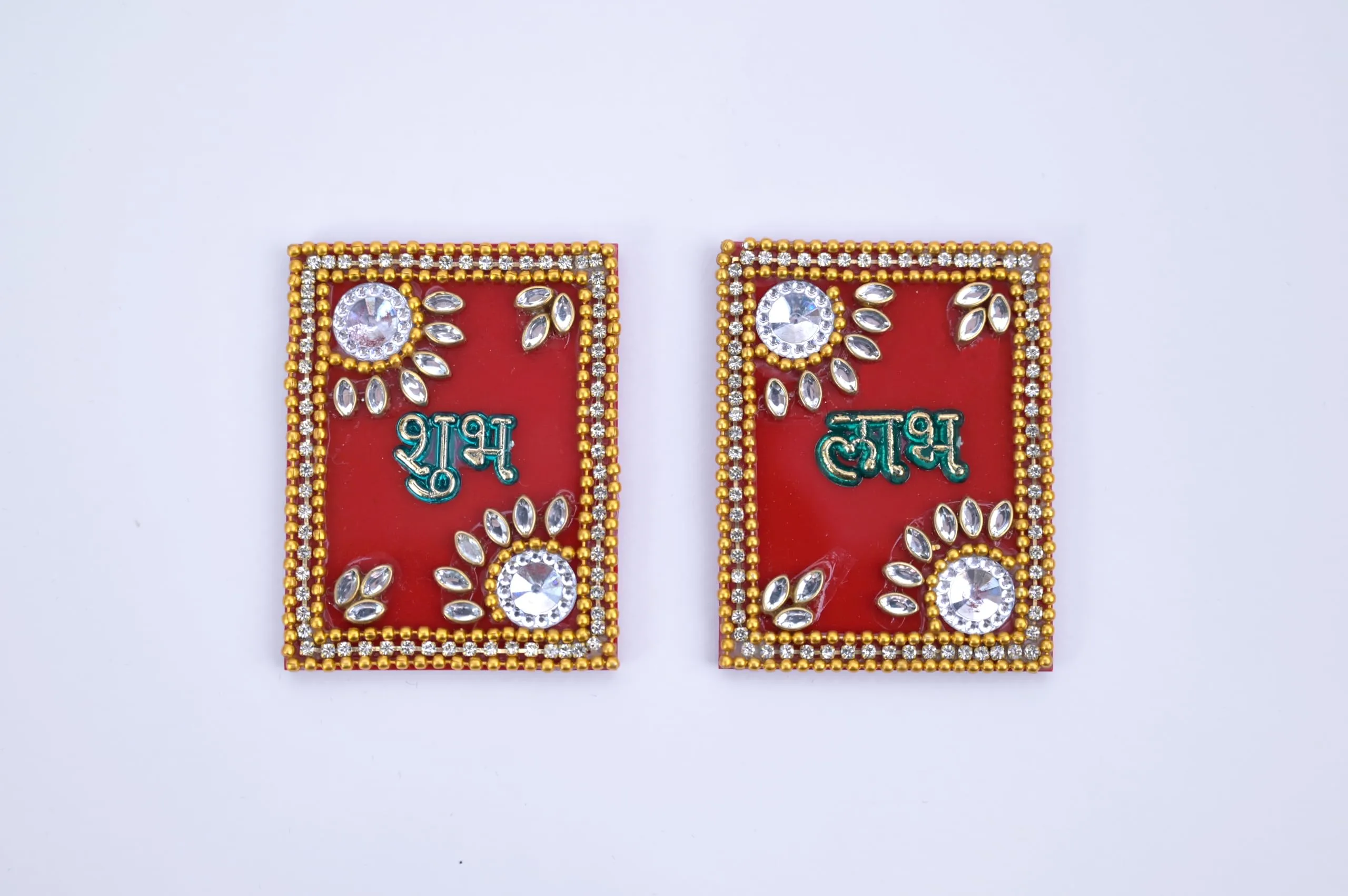 COCKTAIL Acrylic Pearls and Beads Crafted Kundan Studded Shubh Labh- Set of 3, Red | Perfect for Diwali Decoration, Home Entrance, Wall Decor, and Festive Celebrations