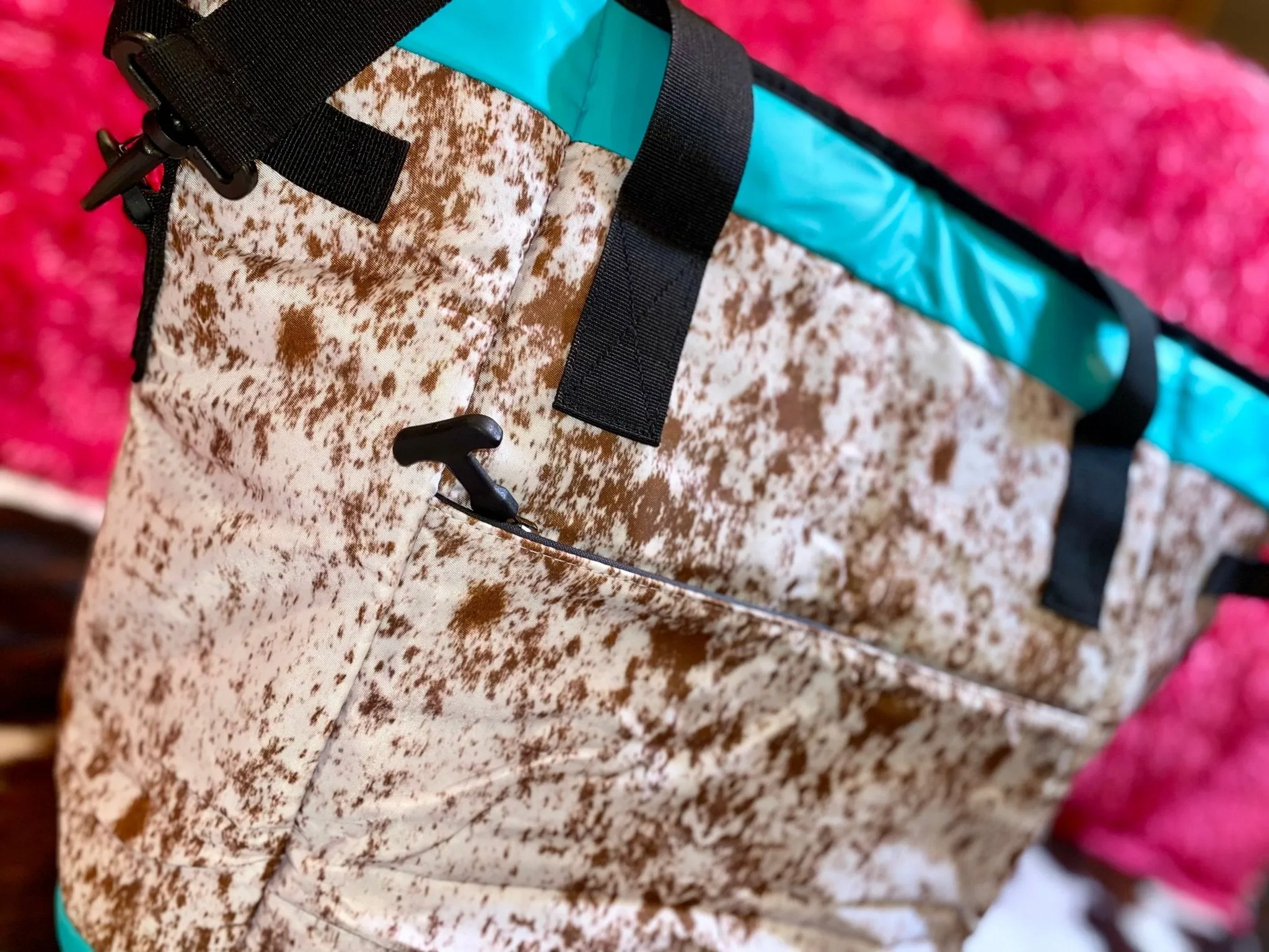 COW PRINT WITH TEAL TRIM COOLERS