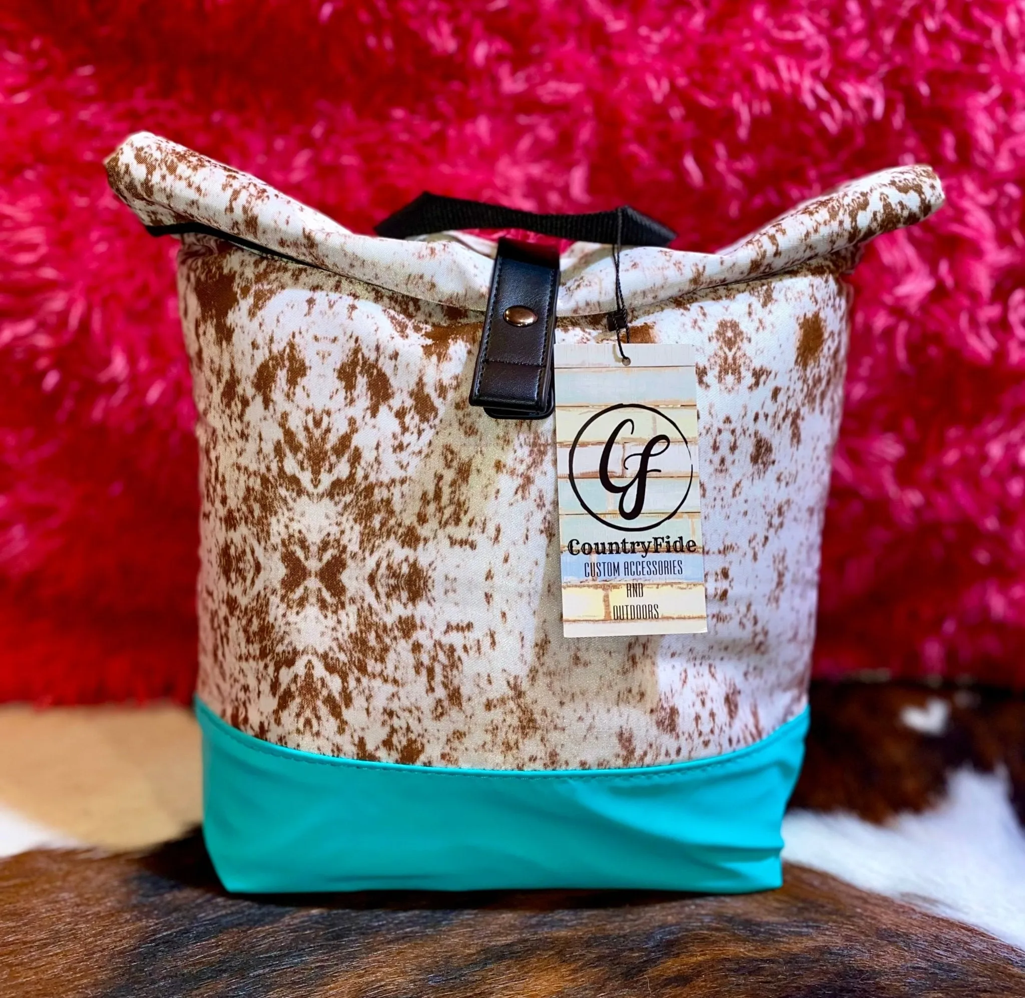 COW PRINT WITH TEAL TRIM COOLERS
