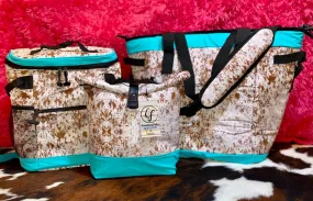 COW PRINT WITH TEAL TRIM COOLERS