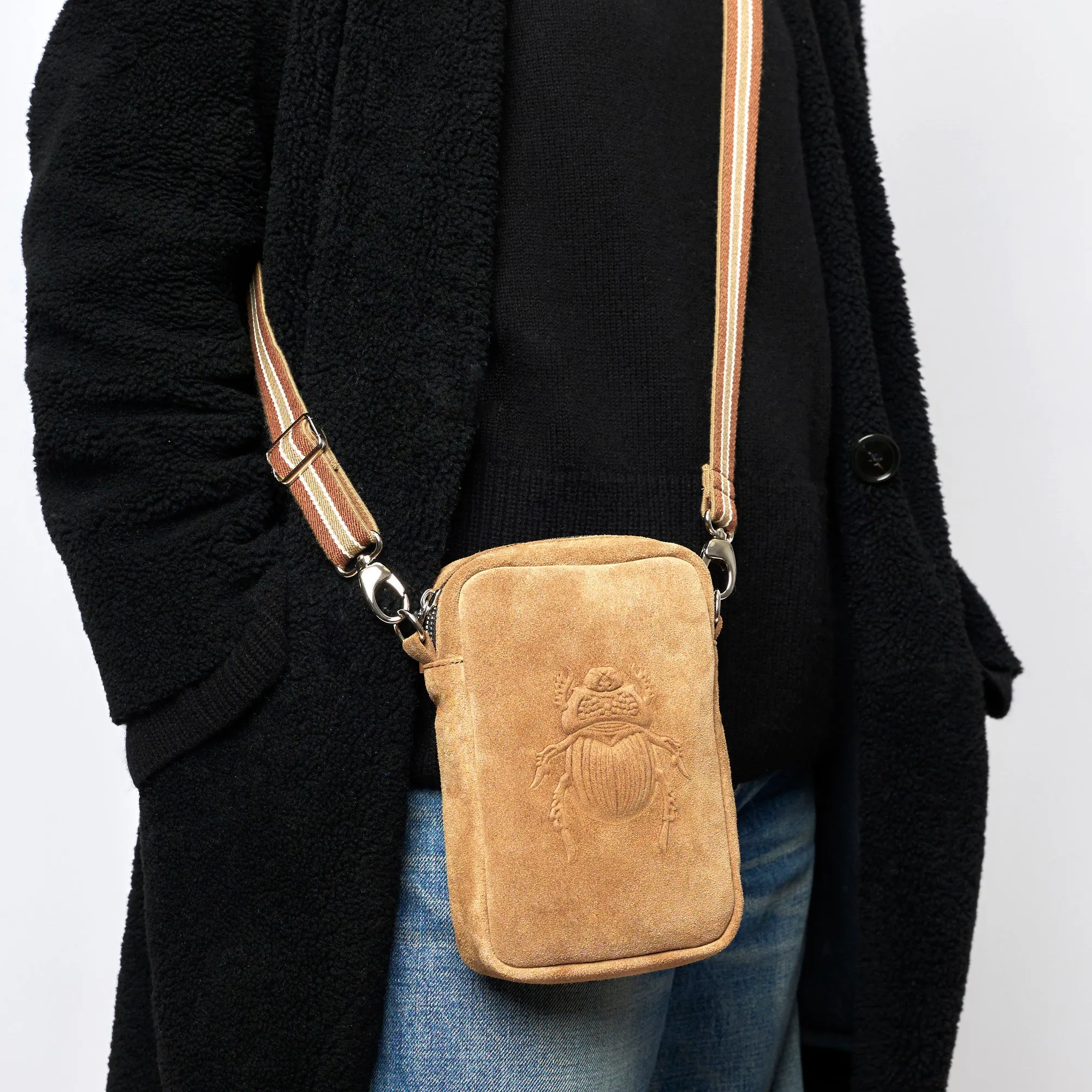 Crossbody Bag - Scarabmotive Suede Cappuccino