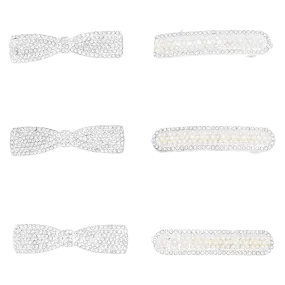 Crystal Bow and Pearl Studded Hairclip Set
