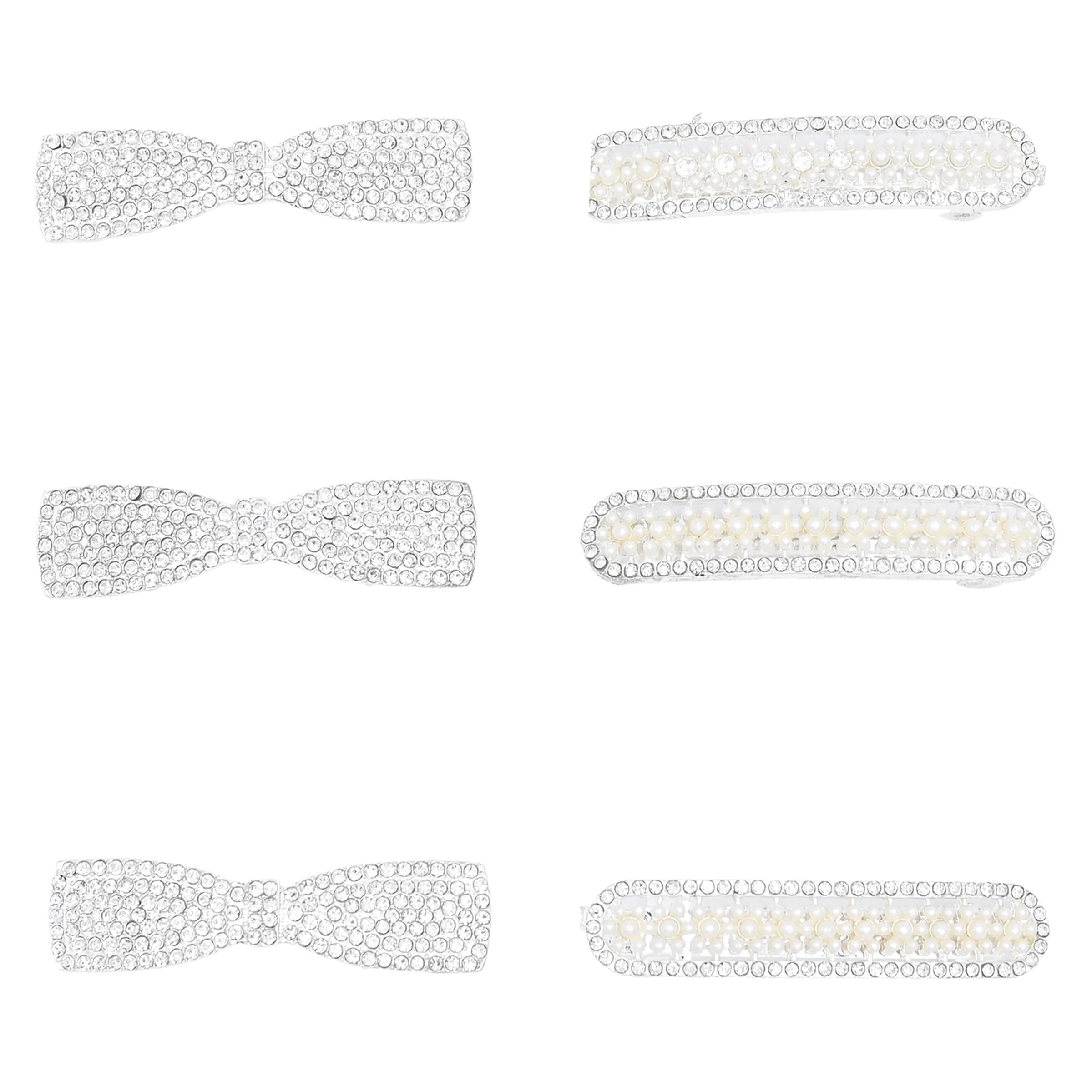 Crystal Bow and Pearl Studded Hairclip Set