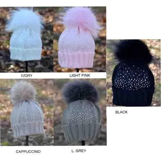 Crystal Studded Single Pom Pom Hat