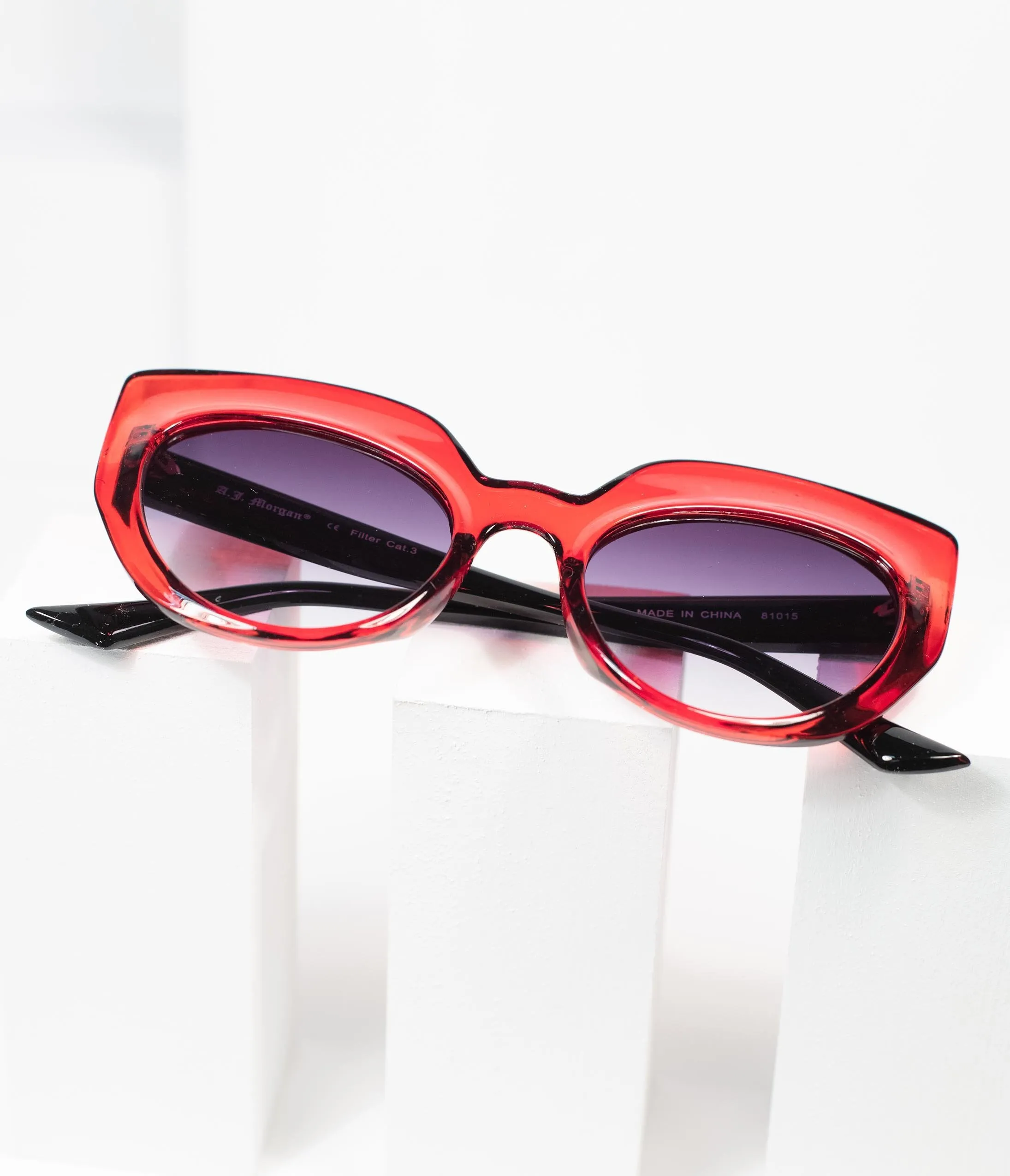 Dark Red Grin Cat Eye Sunglasses
