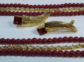 Egyptian Style polkie studded necklace set with maroon pearls