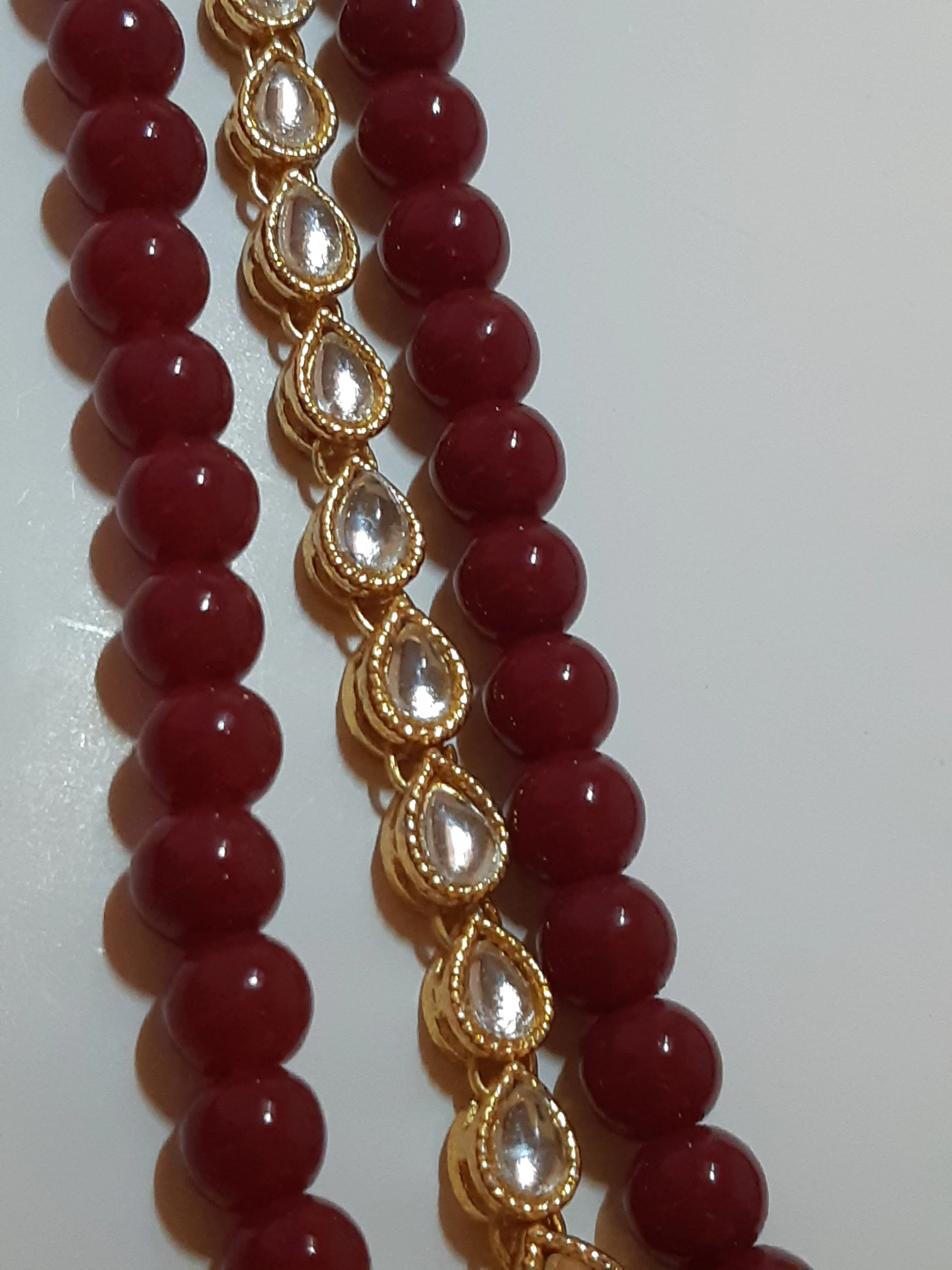 Egyptian Style polkie studded necklace set with maroon pearls