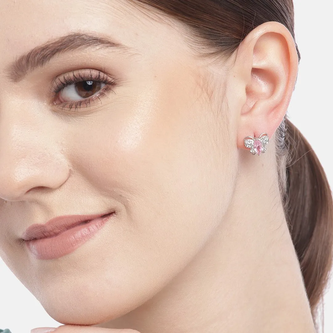 Elegant Butterfly CZ Studded 925 Silver Earrings