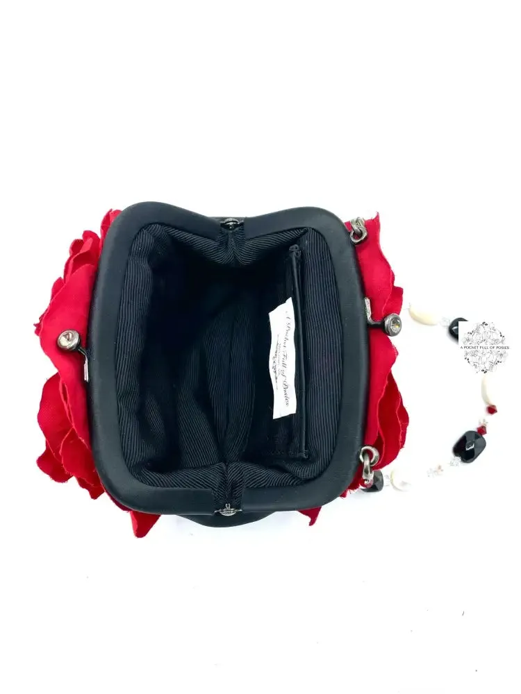Evening Flower Bag | Vintage Rhinestone Buttons | Red Flower | Timeless Fashion | Beaded Handle