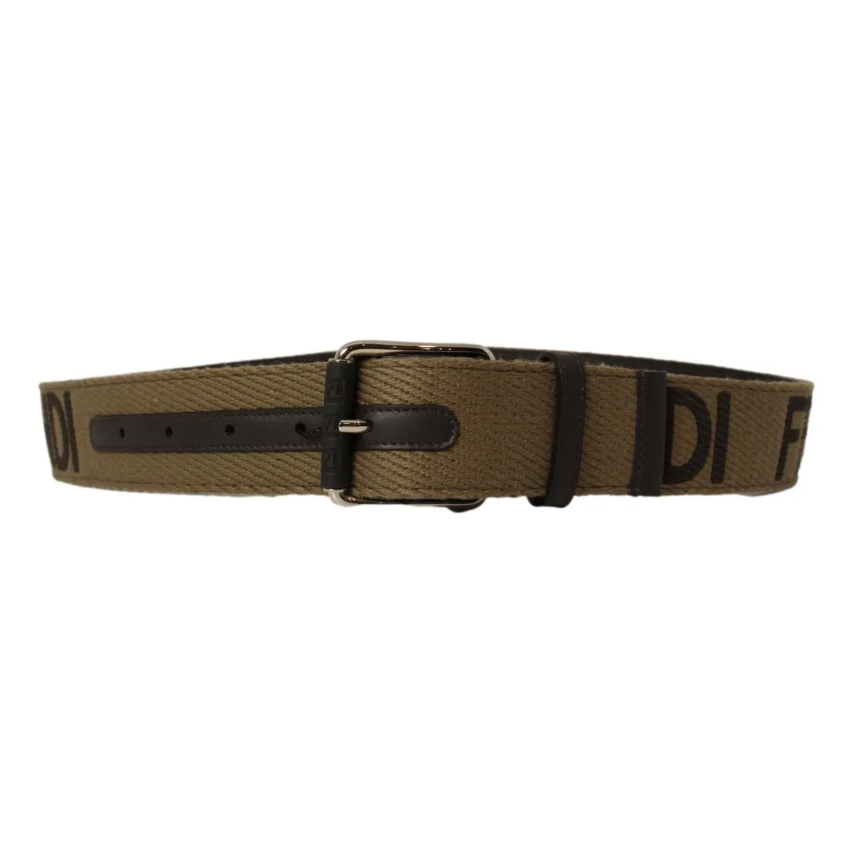 Fendi Brown Fabric Logo Silver Hardware Belt Size 90/36 7C0367
