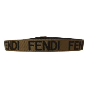 Fendi Brown Fabric Logo Silver Hardware Belt Size 90/36 7C0367