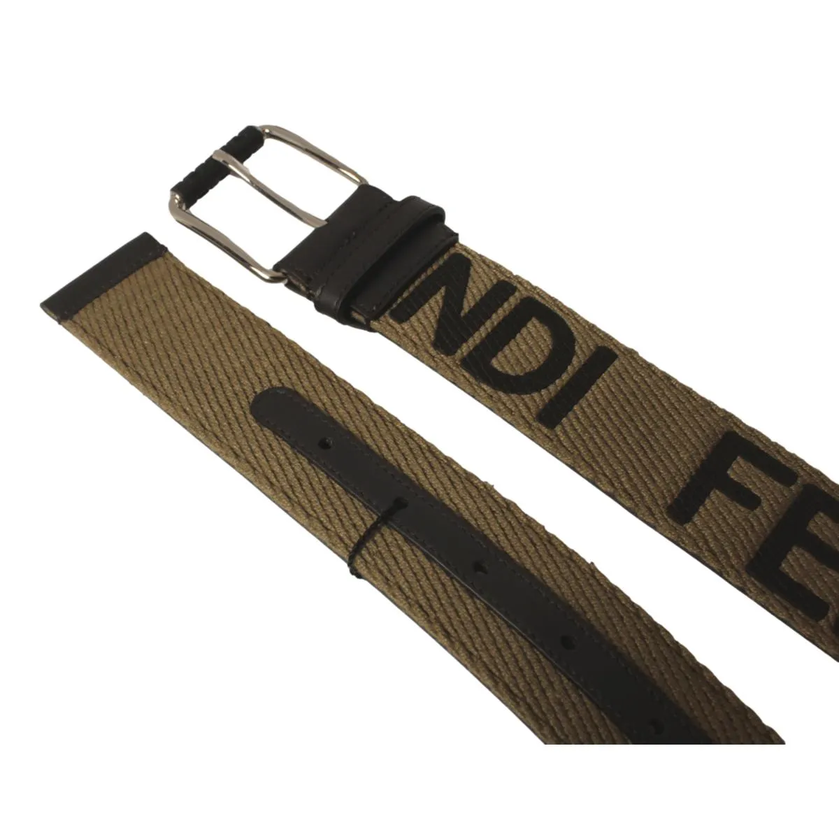 Fendi Brown Fabric Logo Silver Hardware Belt Size 90/36 7C0367