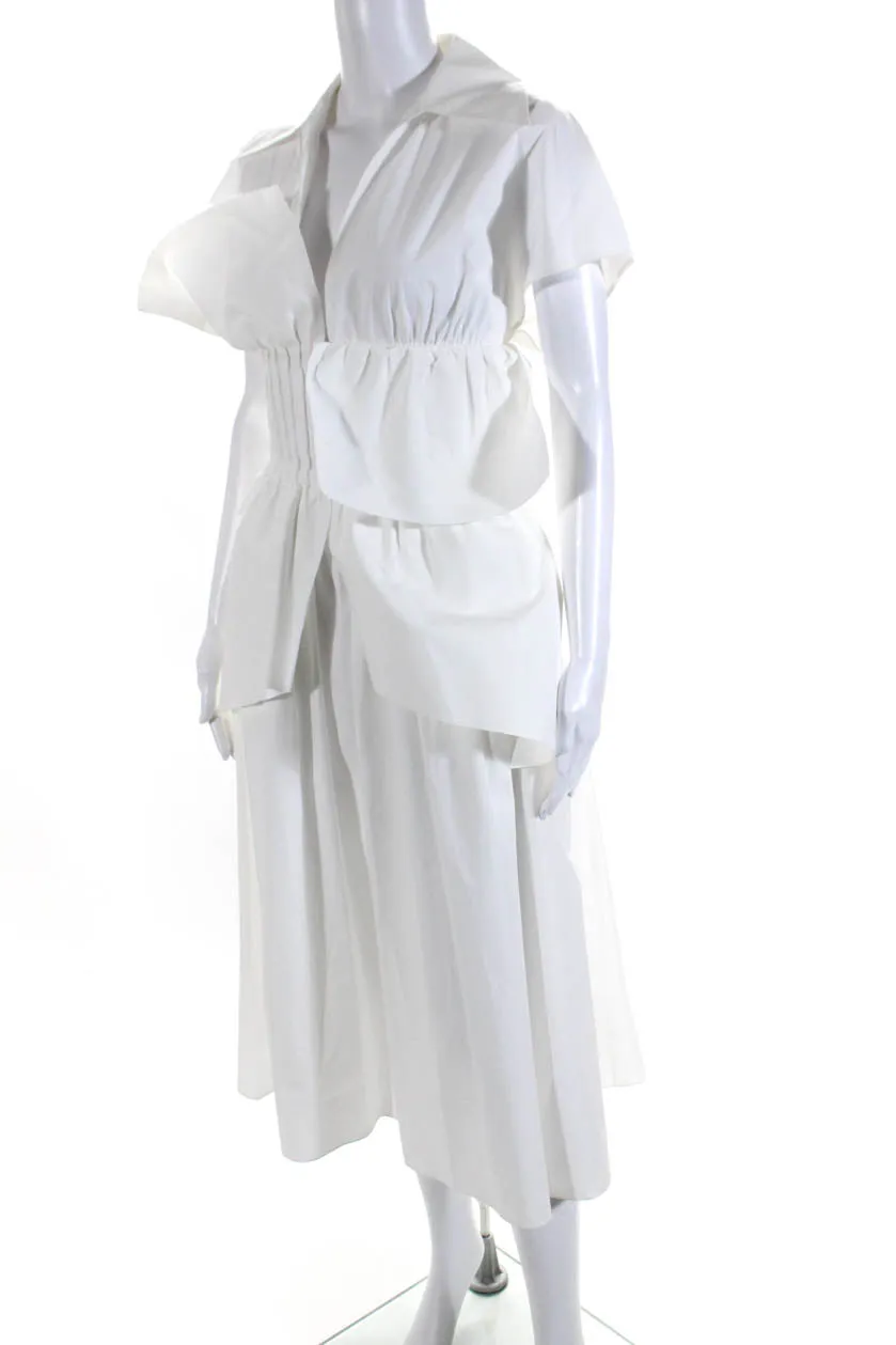 Fendi Women's Collar Sleeveless Ruffle Maxi Dress White
