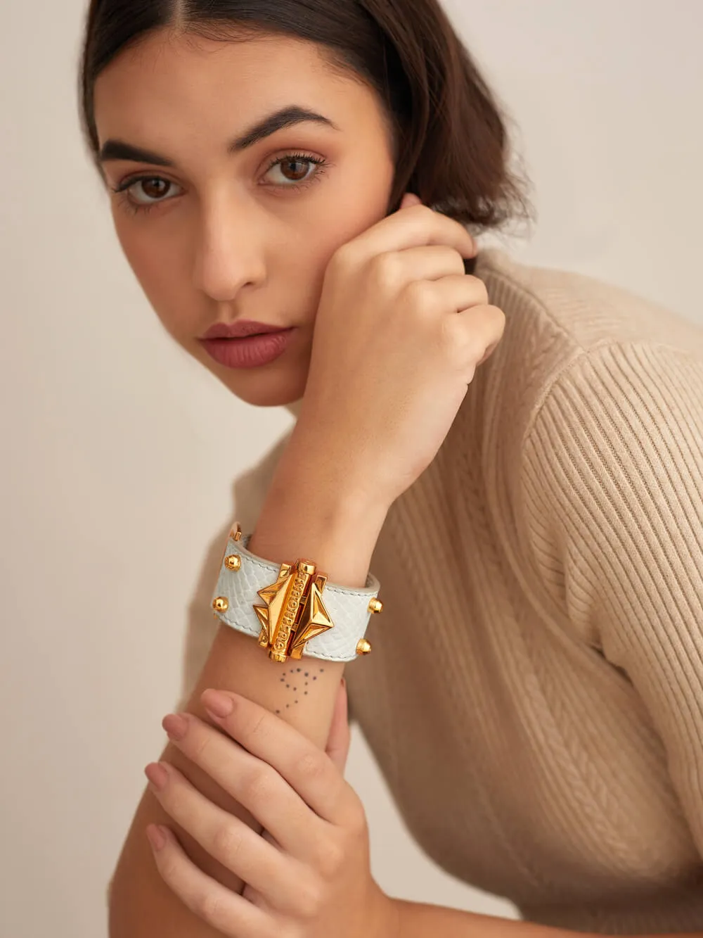 Geometric Lip Powder Blue Studded Cuff