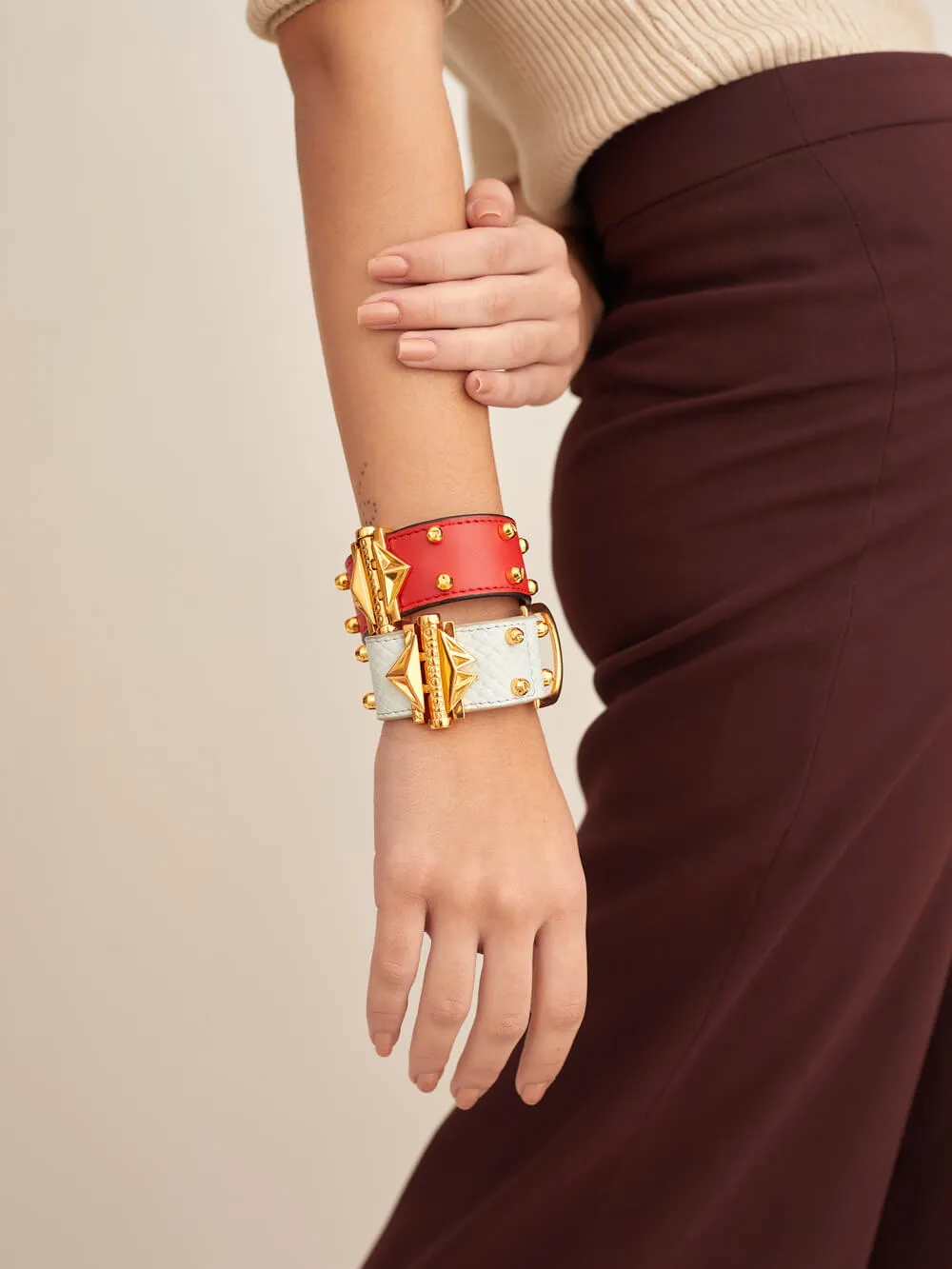 Geometric Lip Scarlet Studded Cuff