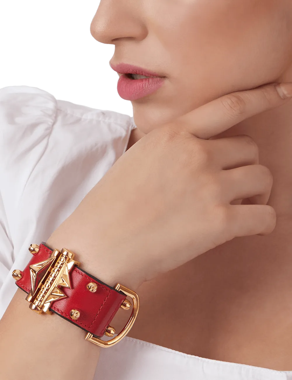 Geometric Lip Scarlet Studded Cuff