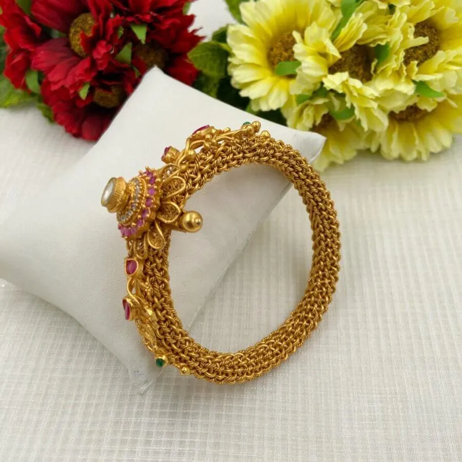 Gold Plated Antique Golden Kada Bangle Handcrafted For Ladies (1PC)