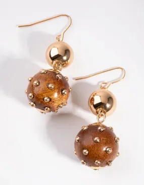 Gold Spike Ball Drop Earrings