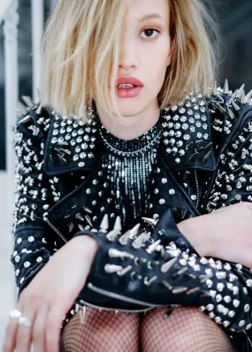 Hellraiser Allover Studded Vegan Leather Moto Jacket