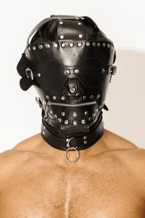 Locked Away Vegan Leather Studded BDSM Mask w/ Mouth Zipper