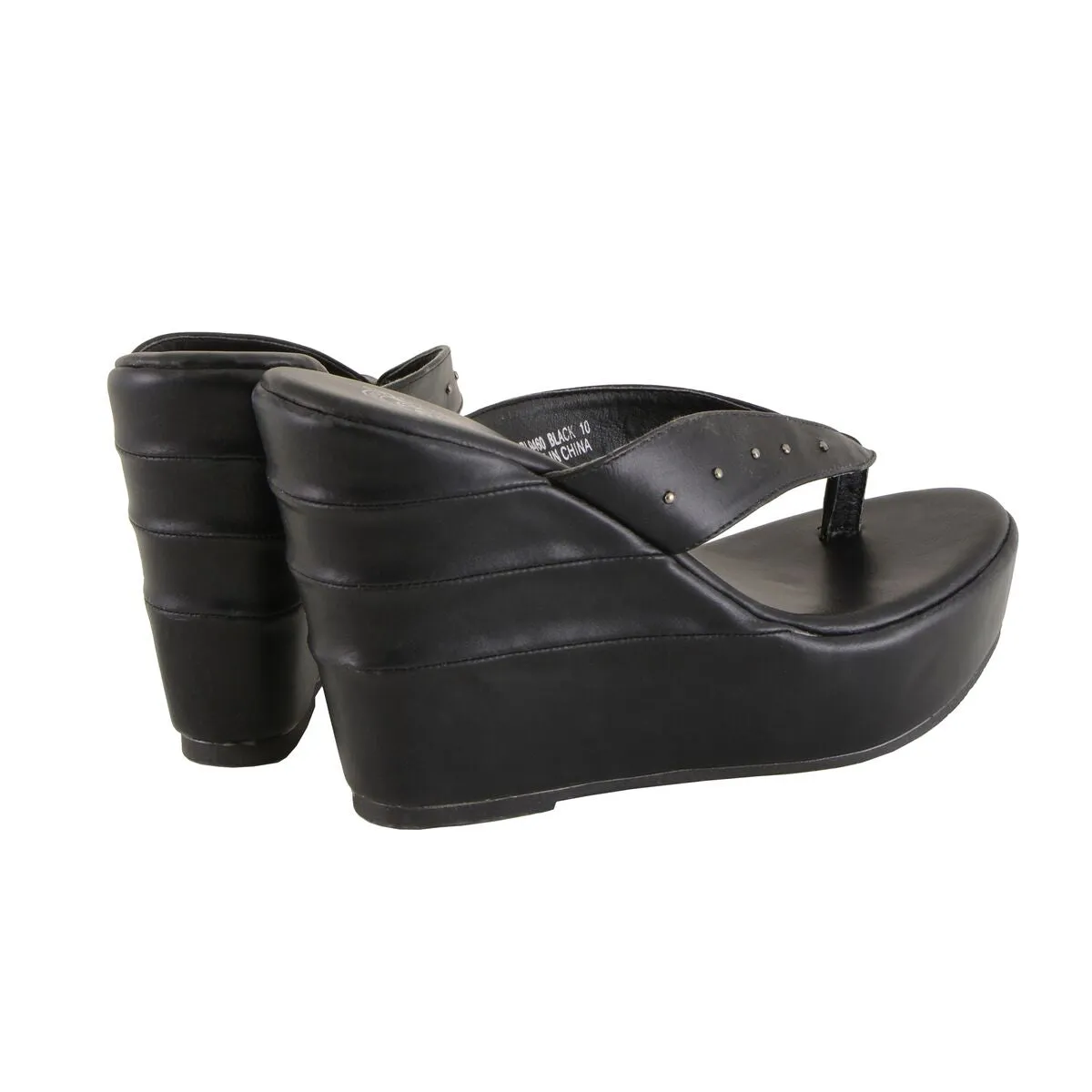 Milwaukee Leather MBL9460 Women's Black Wedge Fashion Casual Sandals