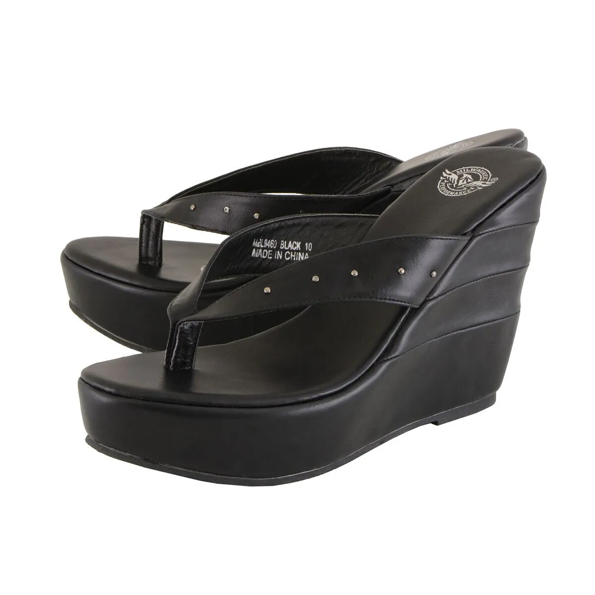 Milwaukee Leather MBL9460 Women's Black Wedge Fashion Casual Sandals