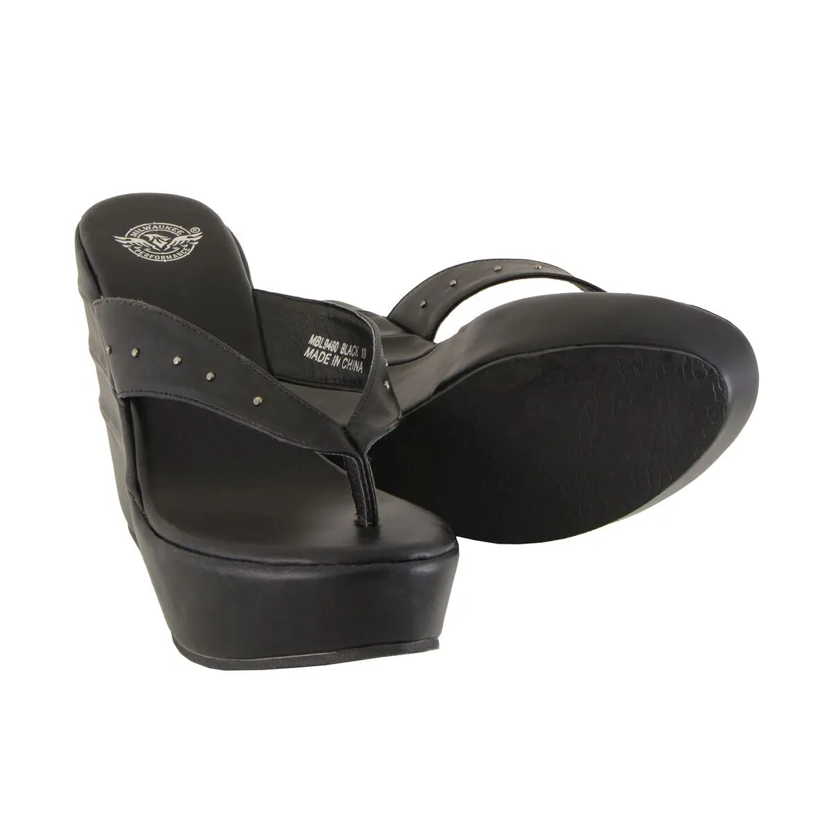 Milwaukee Leather MBL9460 Women's Black Wedge Fashion Casual Sandals