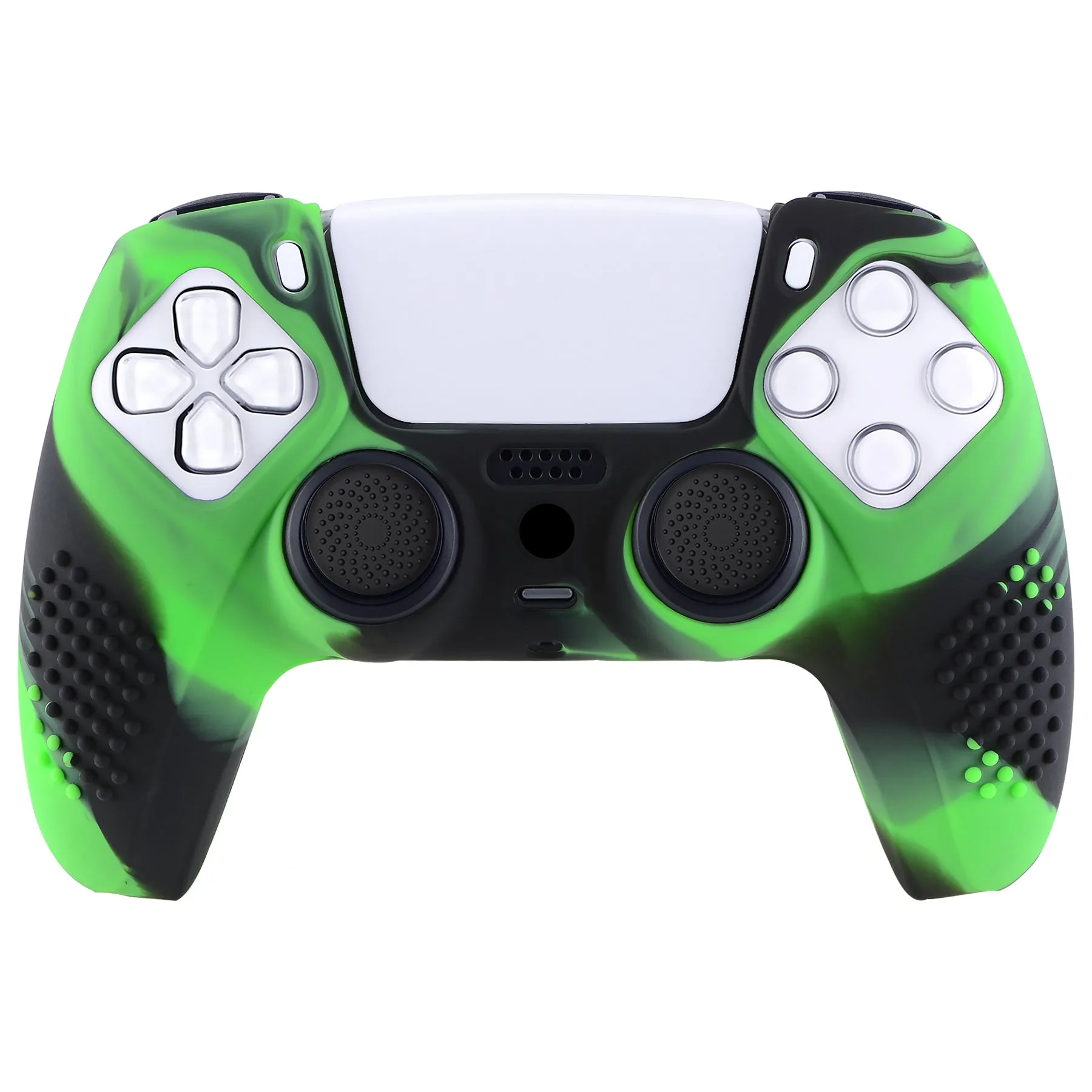 PlayVital 3D Studded Edition Anti-Slip Silicone Cover Skin for ps5 Controller, Soft Rubber Case Protector for ps5 Wireless Controller with Thumb Grip Caps - Green & Black - TDPF024