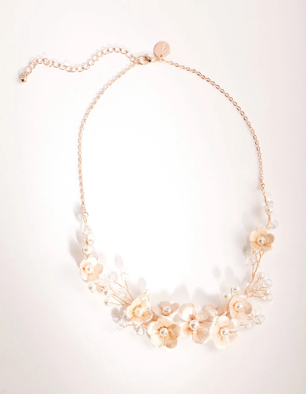 Rose Gold Wire Flower & Pearl Necklace