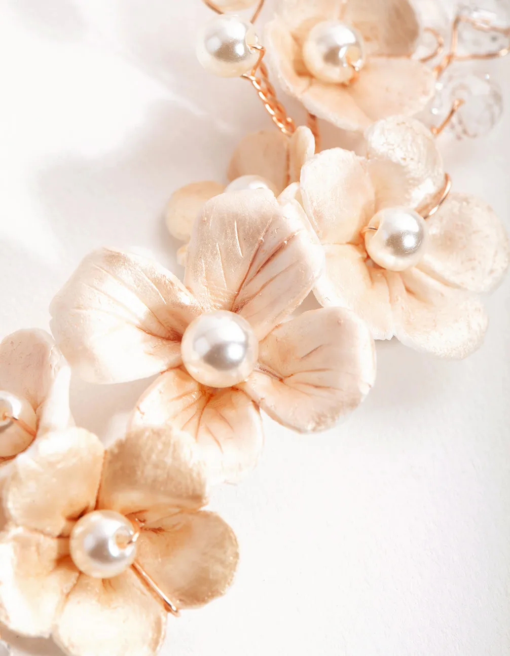 Rose Gold Wire Flower & Pearl Necklace
