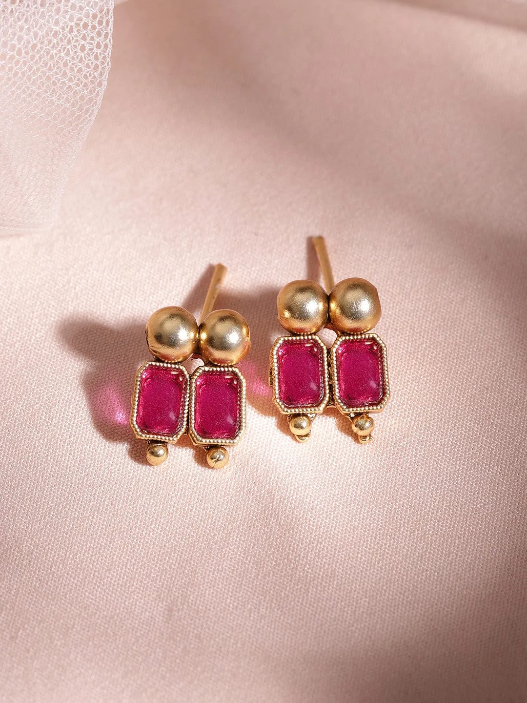 Rubans 22KT Gold-Plated Brass Red Stone Studded Necklace Set