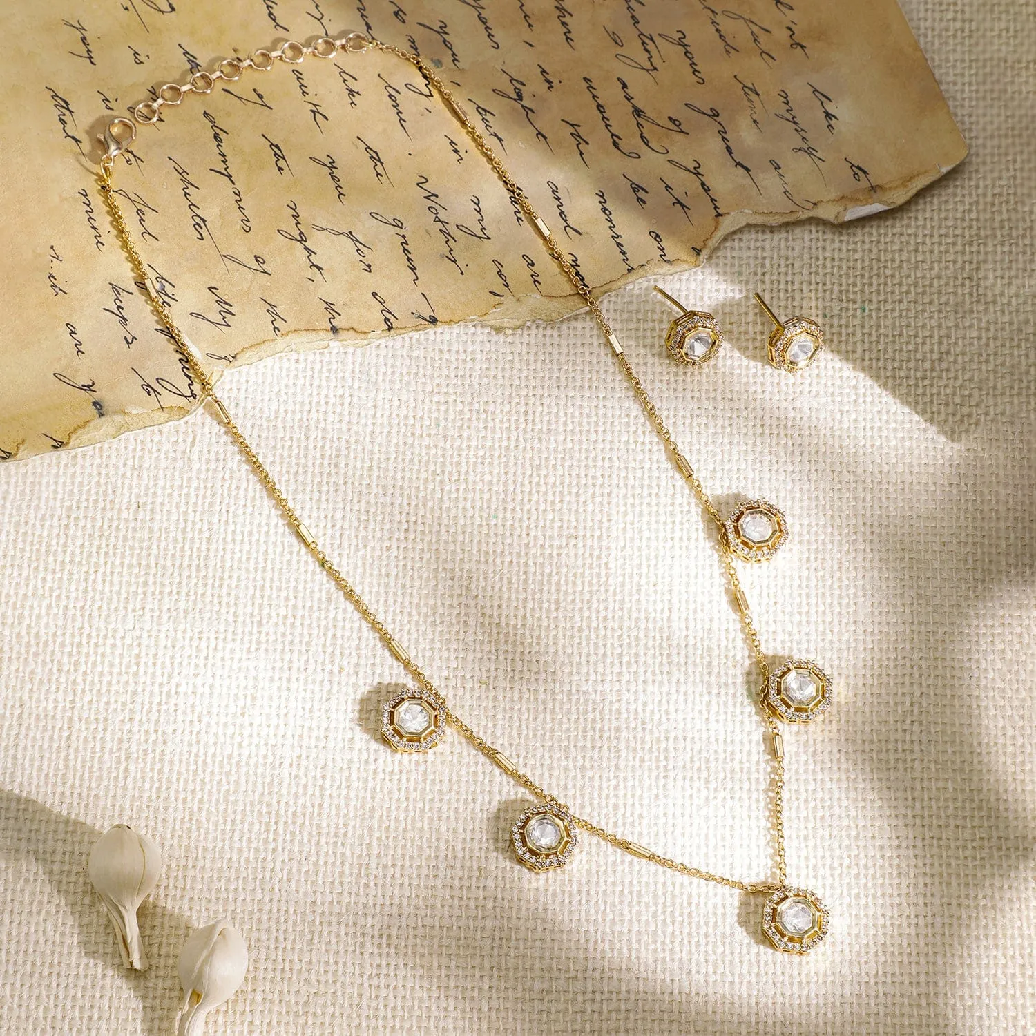 Rubans Gold-Plated Crystal Stone Studded Jewellery Set