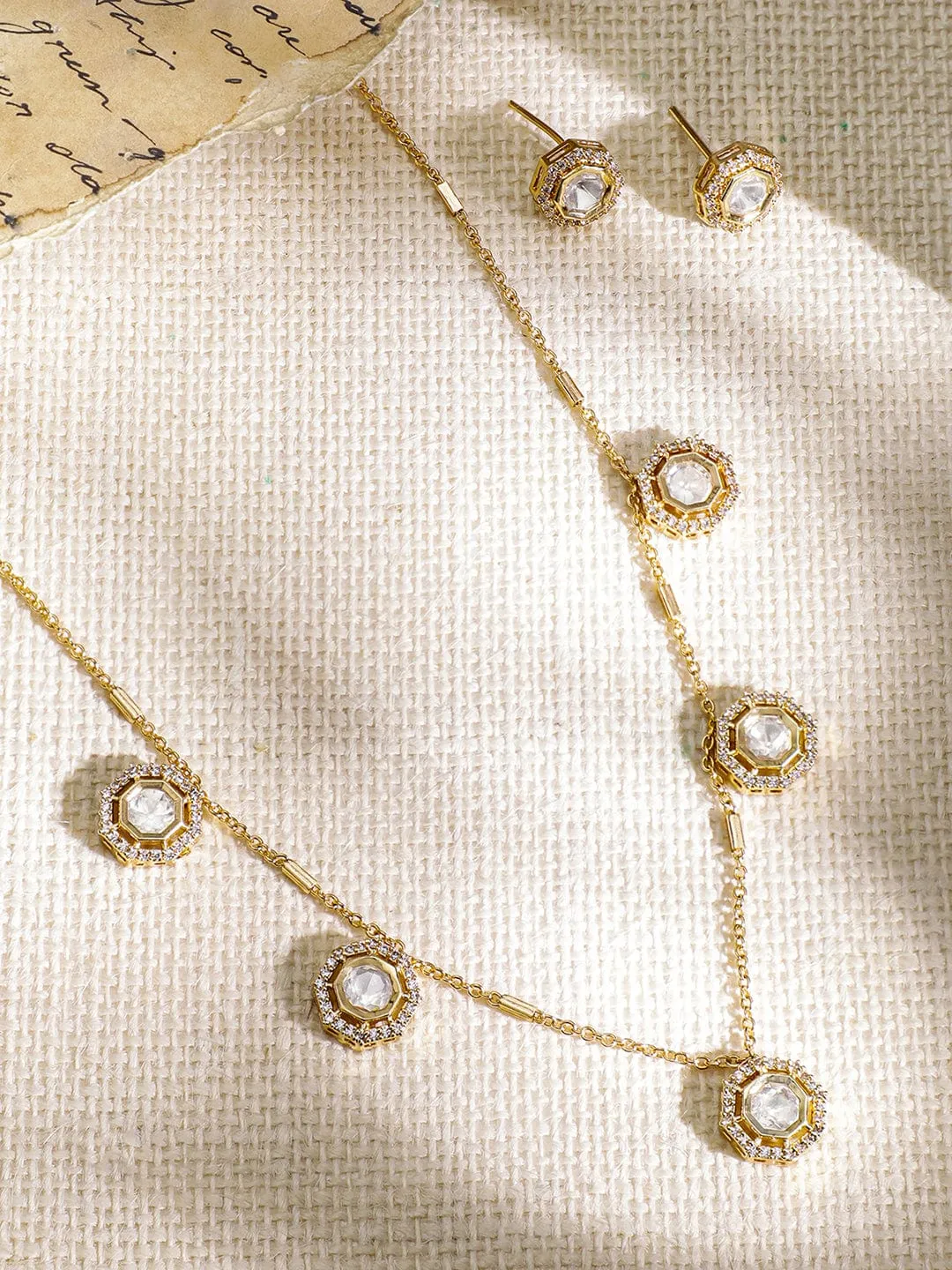 Rubans Gold-Plated Crystal Stone Studded Jewellery Set