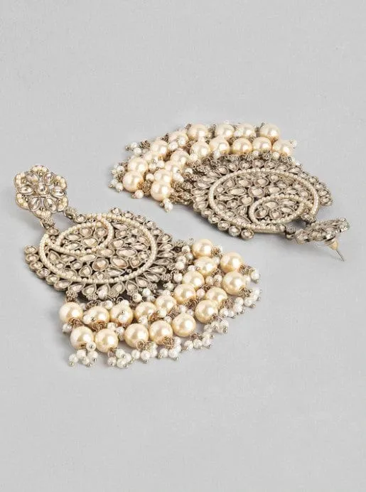 Rubans Gold Plated Handcrafted AD Studded & Gold Beads Chandbali Earrings