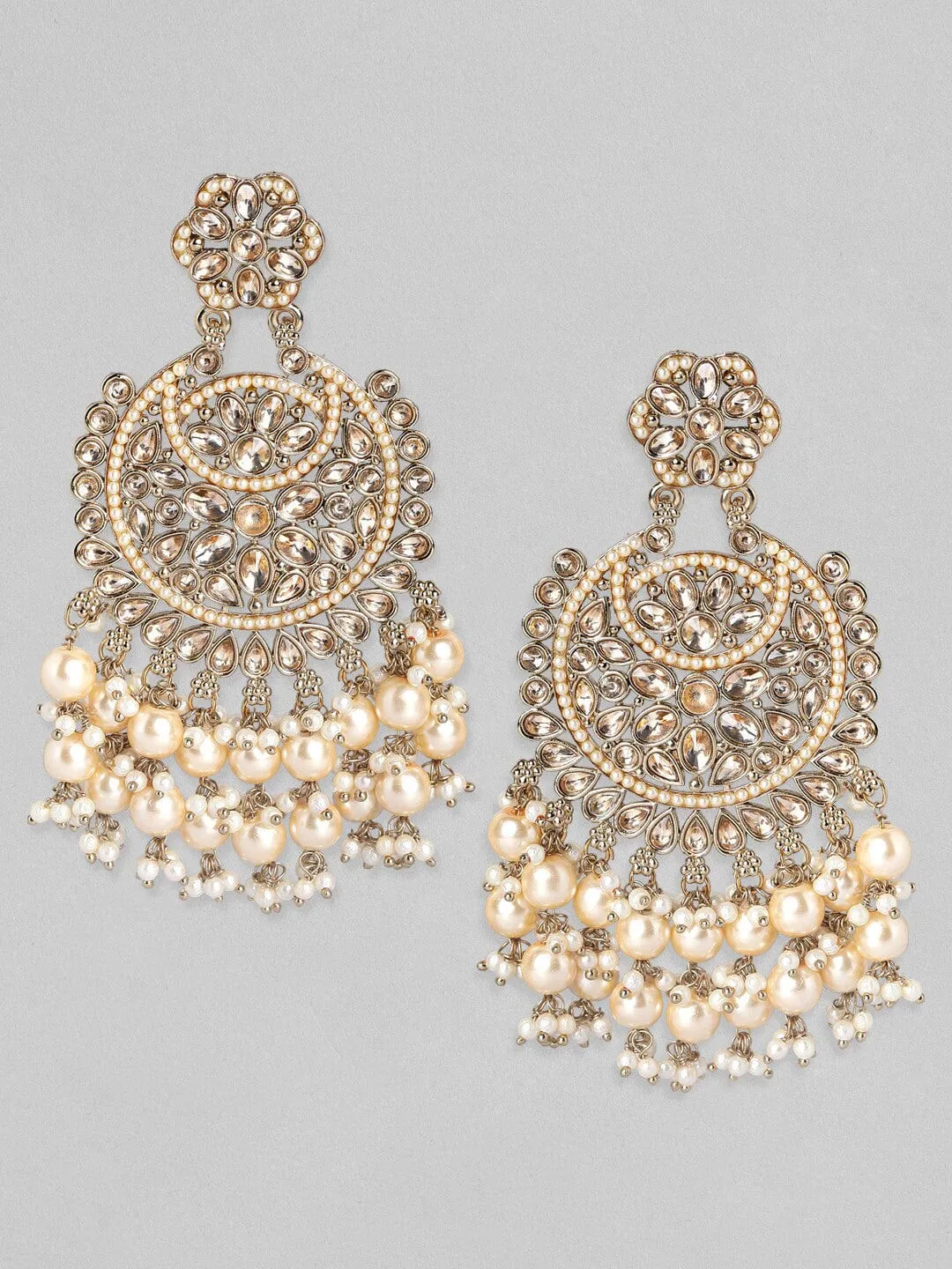 Rubans Gold Plated Handcrafted AD Studded & Gold Beads Chandbali Earrings