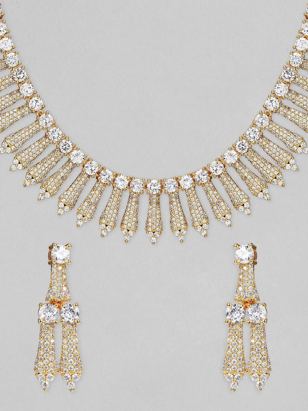 Rubans Gold Plated Handcrafted AD Studded Necklace Set