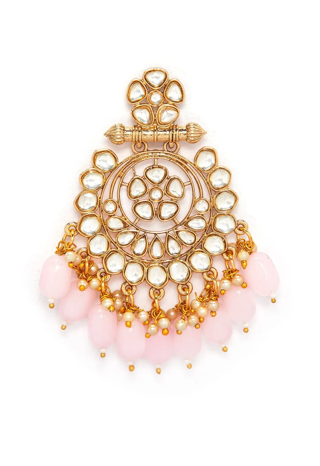 Rubans Gold Plated Kundan Studded Pearl Drop Statement Chandbali Earrings